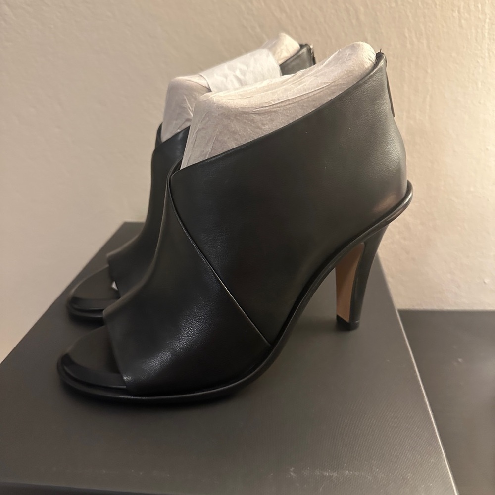 Vince Camuto Black Leather Peep-Toe Ankle Booties